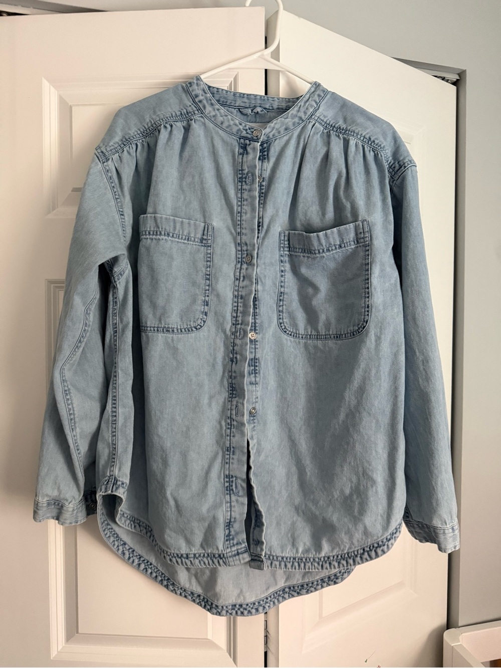 aerie Light Blue Denim Button-Front Shirt